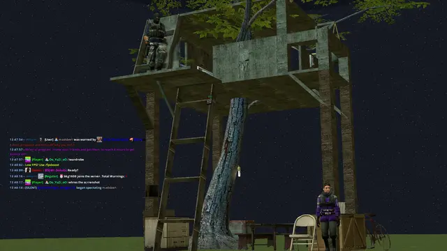 Treehouse base lit up at night