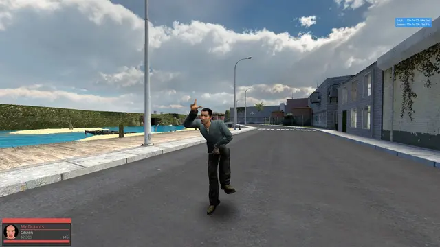 Player hailing a ride on the industrial road