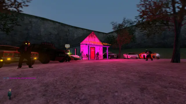 The pink house party at night
